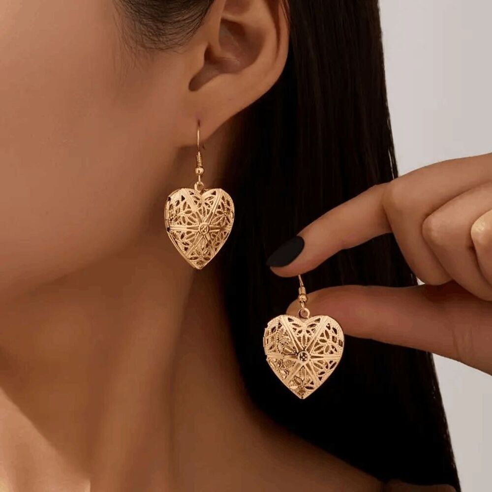 Heart Locket Dangle Earrings - Picture 5 of 6